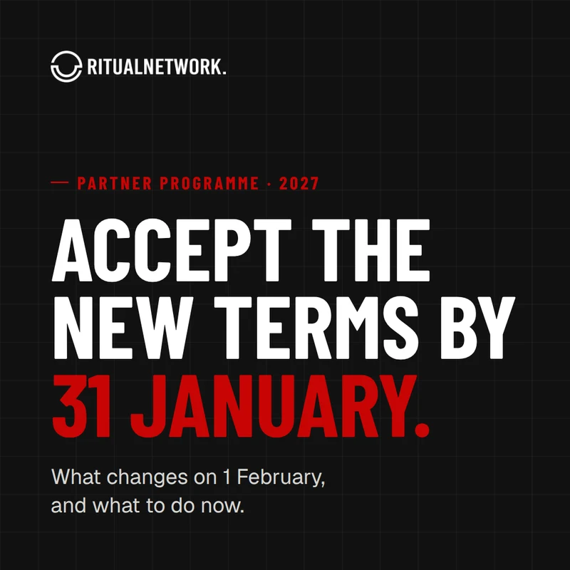 Accept the new terms by 31 January: YouTube Partner Programme 2027, Ritual Network guide cover